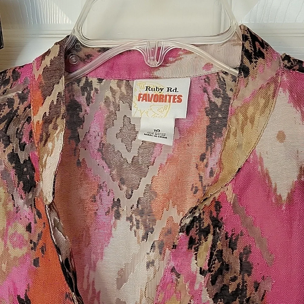 Ruby Rd. Favorites 10 Blouse Button Up Sheer Pink Purple Brown Tan